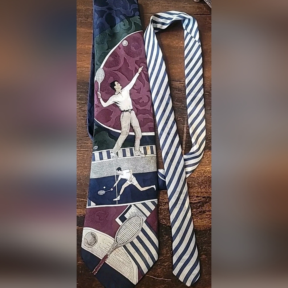 Hunt Club Tennis Mens Silk Stripes Regular Tie Necktie Multi-Color Graphic Green
